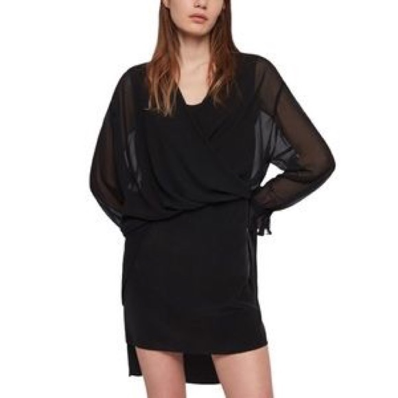 NWOT ALLSAINTS Penny Dress Long Sheer Sleeve Dress Black XS - Picture 2 of 8